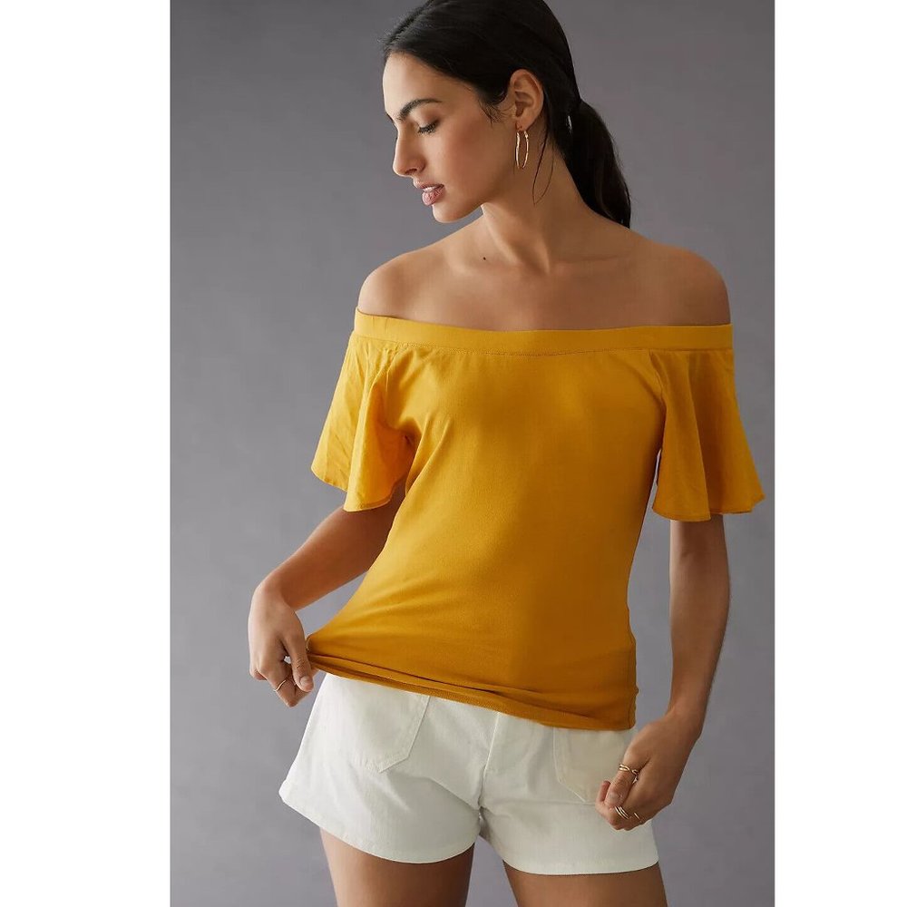 Maeve Anthropologie Off-The-Shoulder Flutter Blouse Top